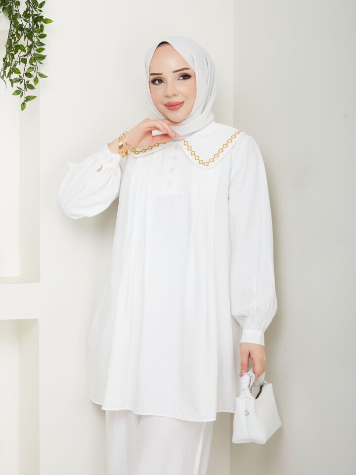 BEBE YAKA SÜPER KALİTE YAZLIK KONFORLU ALT ÜST  İKİLİ TAKIM BEYAZ