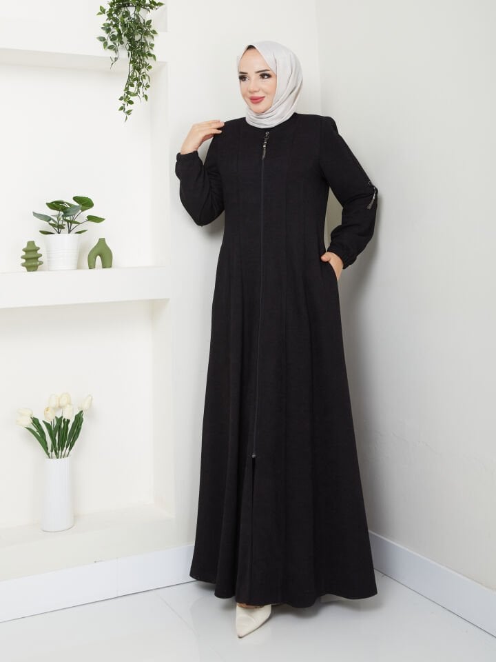 ŞÖNİL KUMAŞ ASTARLI MEVSİMLİK KIŞLIK ORTA KALINLIKTA KAHVERENGİ MEVLANA FERACE 42 - SİYAH