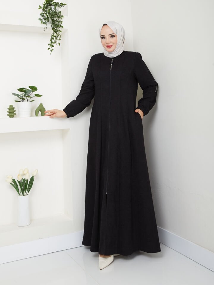 ŞÖNİL KUMAŞ ASTARLI MEVSİMLİK KIŞLIK ORTA KALINLIKTA KAHVERENGİ MEVLANA FERACE 42 - SİYAH