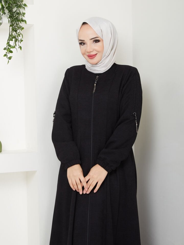 ŞÖNİL KUMAŞ ASTARLI MEVSİMLİK KIŞLIK ORTA KALINLIKTA KAHVERENGİ MEVLANA FERACE 42 - SİYAH