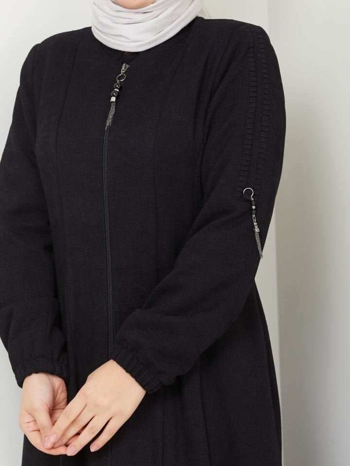 ŞÖNİL KUMAŞ ASTARLI MEVSİMLİK KIŞLIK ORTA KALINLIKTA KAHVERENGİ MEVLANA FERACE 42 - SİYAH